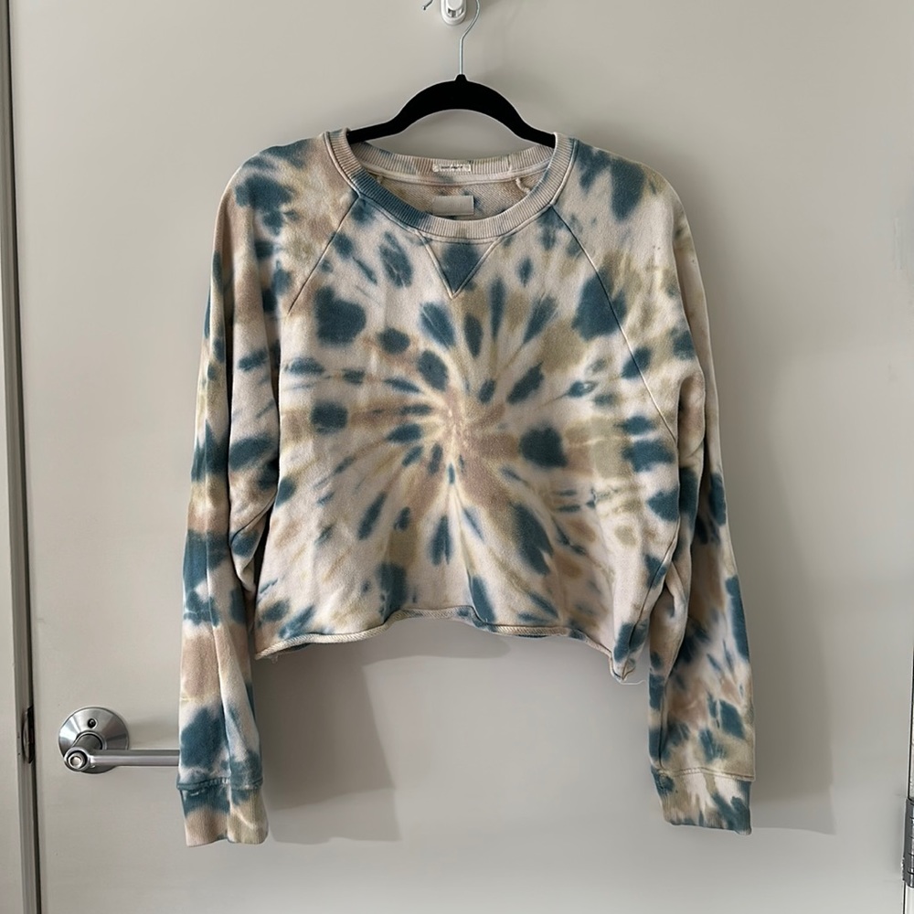 MOTHER Denim Tie Dye Sweatshirt in Blue Multi-Color